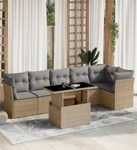 7-tlg. Garten-Sofagarnitur mit Kissen Beige Poly Rattan