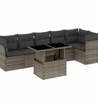 7-tlg. Garten-Sofagarnitur mit Kissen Grau Poly Rattan