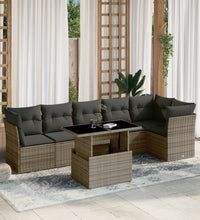 7-tlg. Garten-Sofagarnitur mit Kissen Grau Poly Rattan