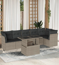 7-tlg. Garten-Sofagarnitur mit Kissen Hellgrau Poly Rattan