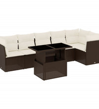 7-tlg. Garten-Sofagarnitur mit Kissen Braun Poly Rattan