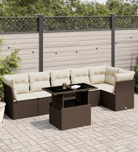 7-tlg. Garten-Sofagarnitur mit Kissen Braun Poly Rattan