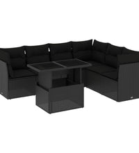 7-tlg. Garten-Sofagarnitur mit Kissen Schwarz Poly Rattan