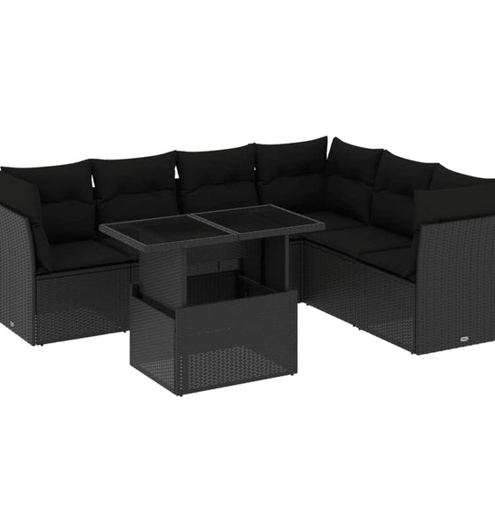 7-tlg. Garten-Sofagarnitur mit Kissen Schwarz Poly Rattan