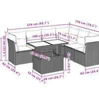 7-tlg. Garten-Sofagarnitur mit Kissen Schwarz Poly Rattan
