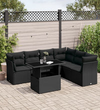 7-tlg. Garten-Sofagarnitur mit Kissen Schwarz Poly Rattan