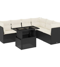 7-tlg. Garten-Sofagarnitur mit Kissen Schwarz Poly Rattan