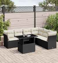 7-tlg. Garten-Sofagarnitur mit Kissen Schwarz Poly Rattan