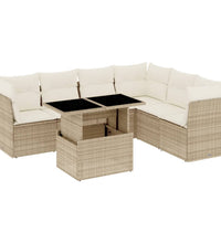 7-tlg. Garten-Sofagarnitur mit Kissen Beige Poly Rattan