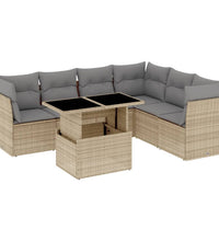 7-tlg. Garten-Sofagarnitur mit Kissen Beige Poly Rattan