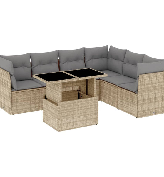 7-tlg. Garten-Sofagarnitur mit Kissen Beige Poly Rattan