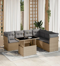 7-tlg. Garten-Sofagarnitur mit Kissen Beige Poly Rattan