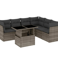 7-tlg. Garten-Sofagarnitur mit Kissen Grau Poly Rattan