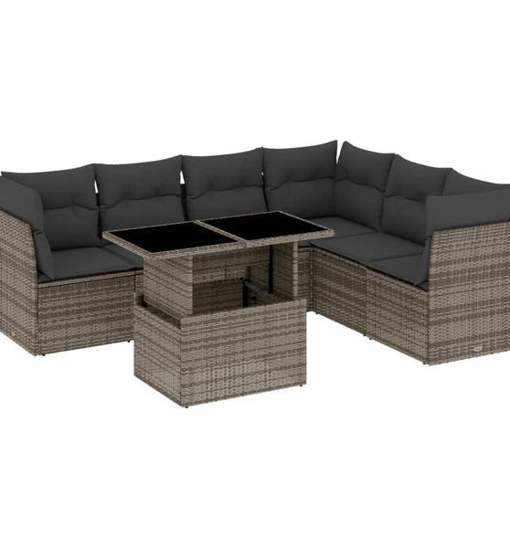 7-tlg. Garten-Sofagarnitur mit Kissen Grau Poly Rattan