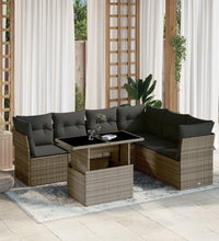 7-tlg. Garten-Sofagarnitur mit Kissen Grau Poly Rattan