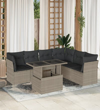 7-tlg. Garten-Sofagarnitur mit Kissen Hellgrau Poly Rattan