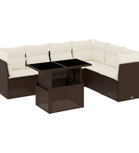 7-tlg. Garten-Sofagarnitur mit Kissen Braun Poly Rattan
