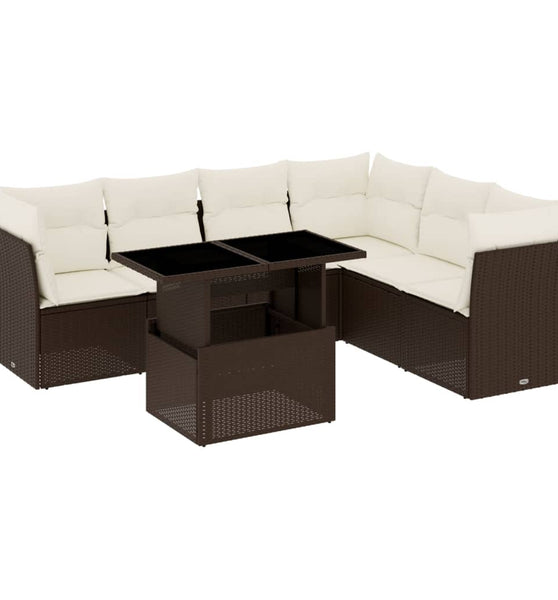 7-tlg. Garten-Sofagarnitur mit Kissen Braun Poly Rattan