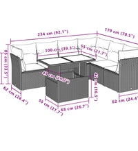 7-tlg. Garten-Sofagarnitur mit Kissen Braun Poly Rattan