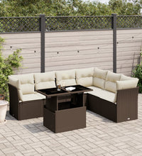 7-tlg. Garten-Sofagarnitur mit Kissen Braun Poly Rattan