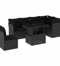 7-tlg. Garten-Sofagarnitur mit Kissen Schwarz Poly Rattan