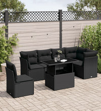 7-tlg. Garten-Sofagarnitur mit Kissen Schwarz Poly Rattan