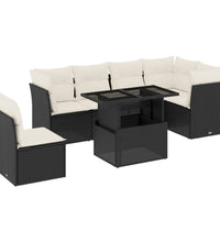 7-tlg. Garten-Sofagarnitur mit Kissen Schwarz Poly Rattan