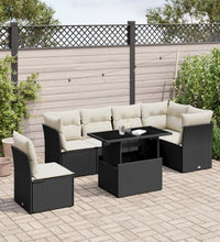 7-tlg. Garten-Sofagarnitur mit Kissen Schwarz Poly Rattan