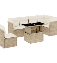 7-tlg. Garten-Sofagarnitur mit Kissen Beige Poly Rattan