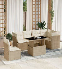 7-tlg. Garten-Sofagarnitur mit Kissen Beige Poly Rattan