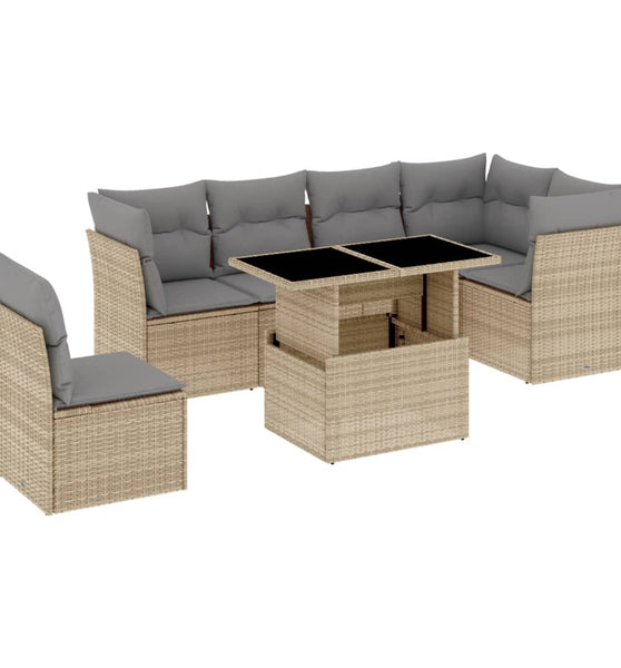 7-tlg. Garten-Sofagarnitur mit Kissen Beige Poly Rattan