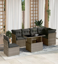 7-tlg. Garten-Sofagarnitur mit Kissen Grau Poly Rattan