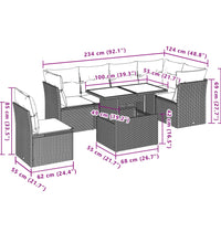 7-tlg. Garten-Sofagarnitur mit Kissen Hellgrau Poly Rattan