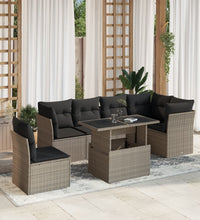 7-tlg. Garten-Sofagarnitur mit Kissen Hellgrau Poly Rattan