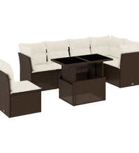 7-tlg. Garten-Sofagarnitur mit Kissen Braun Poly Rattan