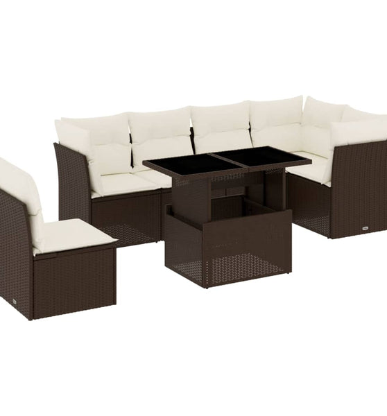 7-tlg. Garten-Sofagarnitur mit Kissen Braun Poly Rattan
