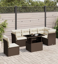 7-tlg. Garten-Sofagarnitur mit Kissen Braun Poly Rattan
