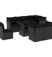 9-tlg. Garten-Sofagarnitur mit Kissen Schwarz Poly Rattan