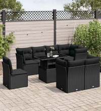 9-tlg. Garten-Sofagarnitur mit Kissen Schwarz Poly Rattan