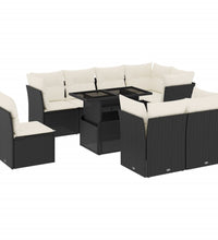 9-tlg. Garten-Sofagarnitur mit Kissen Schwarz Poly Rattan