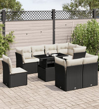 9-tlg. Garten-Sofagarnitur mit Kissen Schwarz Poly Rattan
