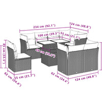 9-tlg. Garten-Sofagarnitur mit Kissen Beige Poly Rattan
