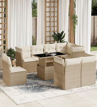 9-tlg. Garten-Sofagarnitur mit Kissen Beige Poly Rattan