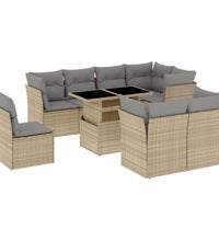 9-tlg. Garten-Sofagarnitur mit Kissen Beige Poly Rattan