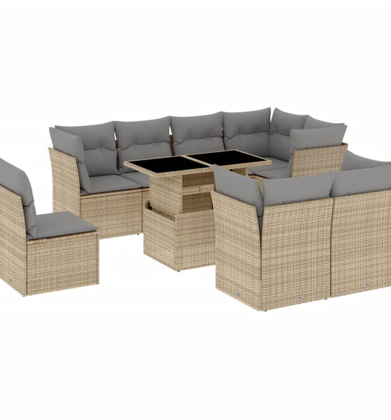 9-tlg. Garten-Sofagarnitur mit Kissen Beige Poly Rattan