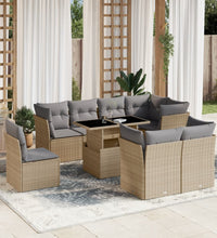 9-tlg. Garten-Sofagarnitur mit Kissen Beige Poly Rattan