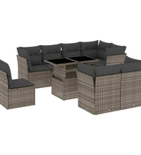 9-tlg. Garten-Sofagarnitur mit Kissen Grau Poly Rattan