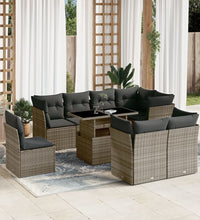 9-tlg. Garten-Sofagarnitur mit Kissen Grau Poly Rattan