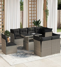 9-tlg. Garten-Sofagarnitur mit Kissen Hellgrau Poly Rattan