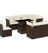 9-tlg. Garten-Sofagarnitur mit Kissen Braun Poly Rattan